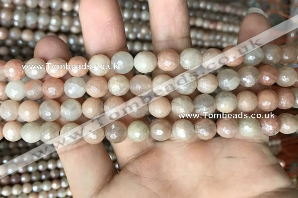 CMS1452 15.5 inches 8mm faceted round AB-color moonstone beads