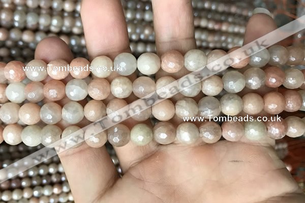 CMS1452 15.5 inches 8mm faceted round AB-color moonstone beads