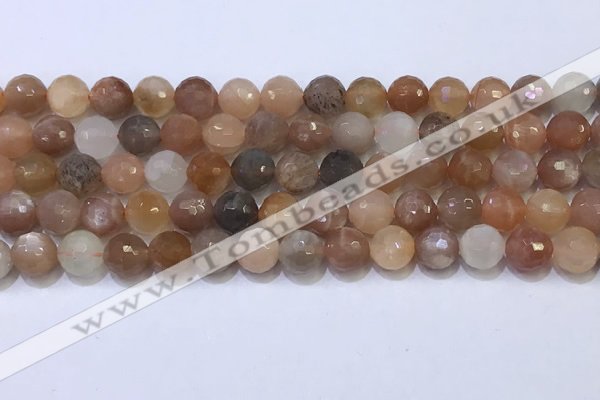 CMS1497 15.5 inches 8mmm faceted round rainbow moonstone beads