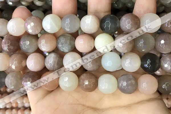 CMS1696 15.5 inches 14mm faceted round rainbow moonstone beads