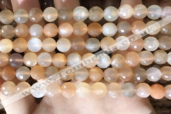 CMS1716 15.5 inches 8mm faceted round rainbow moonstone beads