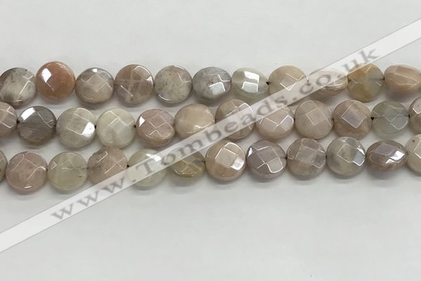 CMS1789 15.5 inches 10mm faceted coin AB-color moonstone beads