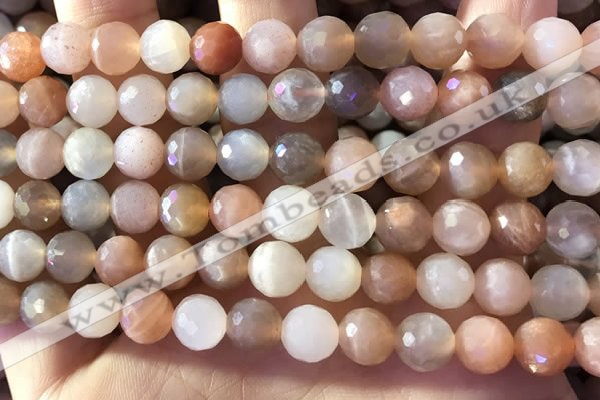 CMS1892 15.5 inches 8mm faceted round rainbow moonstone beads