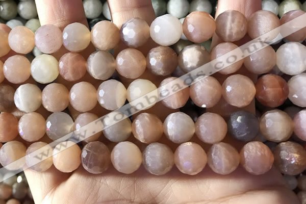 CMS1893 15.5 inches 10mm faceted round rainbow moonstone beads