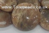 CMS25 15.5 inches 30mm flat round moonstone gemstone beads wholesale