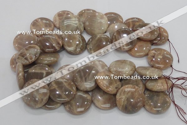 CMS25 15.5 inches 30mm flat round moonstone gemstone beads wholesale