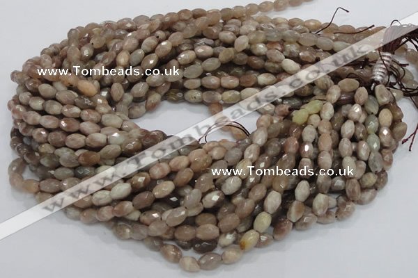 CMS70 15.5 inches 6*10mm faceted rice moonstone gemstone beads