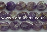 CNA1044 15.5 inches 10mm faceted coin dogtooth amethyst beads