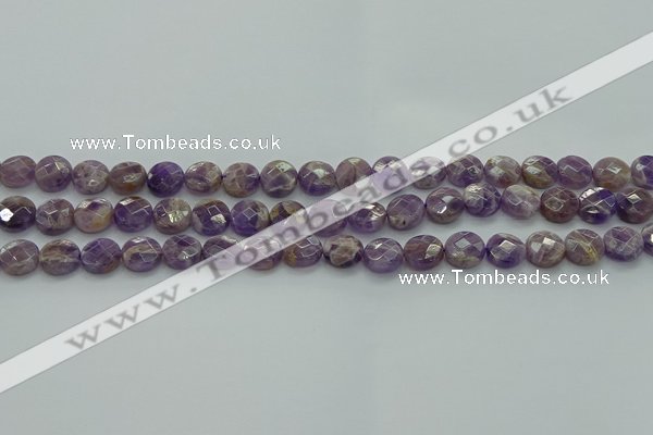 CNA1044 15.5 inches 10mm faceted coin dogtooth amethyst beads