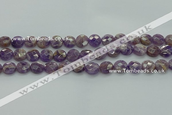 CNA1046 15.5 inches 14mm faceted coin dogtooth amethyst beads