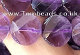 CNA1109 15.5 inches 10mm twisted & faceted coin amethyst beads