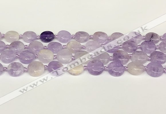 CNA1125 15.5 inches 14mm flat round natural lavender amethyst beads