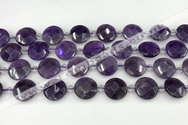 CNA1200 15.5 inches 16mm faceted coin amethyst beads wholesale