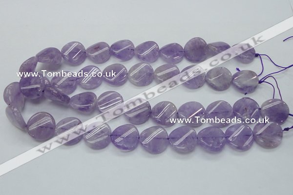 CNA343 15.5 inches 20mm twisted coin natural lavender amethyst beads