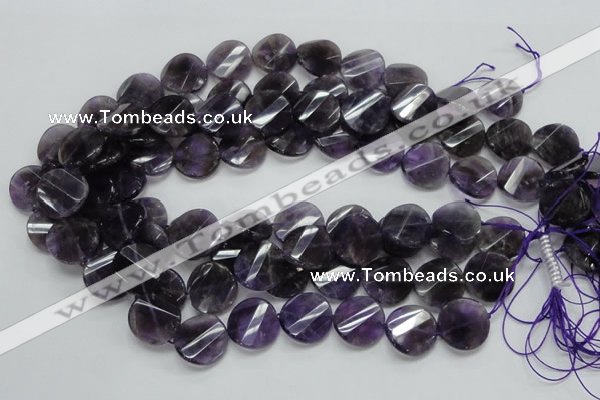 CNA45 15.5 inches 20mm twisted faceted coin grade A natural amethyst beads