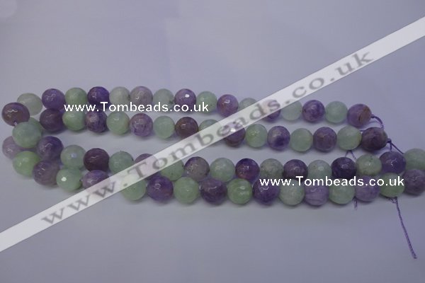 CNA664 15 inches 12mm faceted round lavender amethyst & prehnite beads