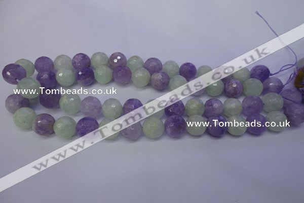 CNA665 15 inches 14mm faceted round lavender amethyst & prehnite beads