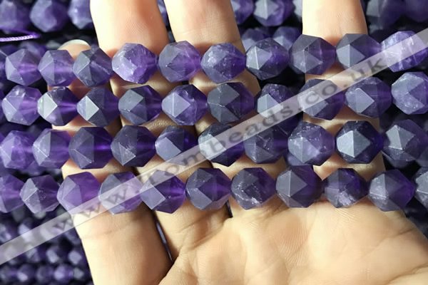 CNA768 15.5 inches 10mm faceted nuggets matte amethyst beads