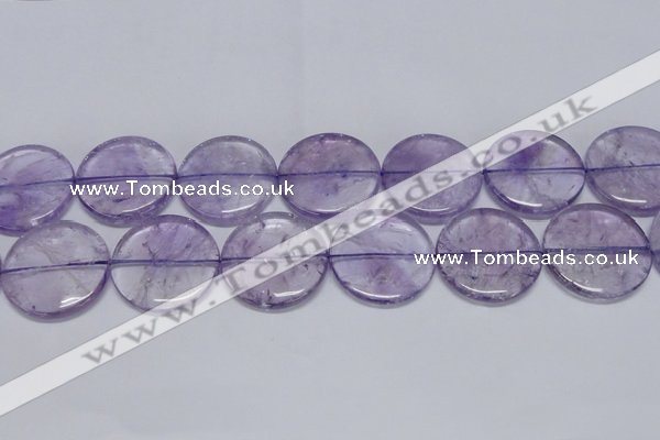 CNA829 15.5 inches 40mm flat round natural light amethyst beads