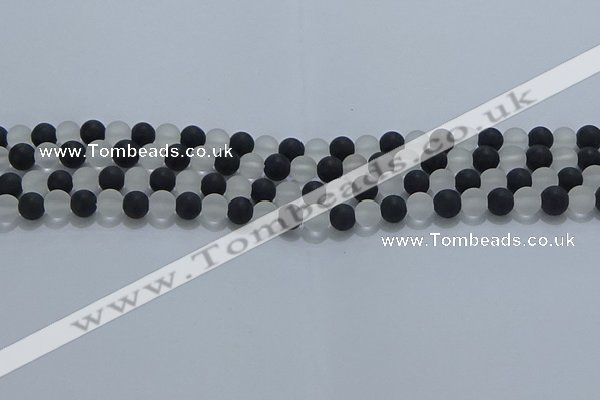 CNC110 15.5 inches 4mm round matte white crystal & black agate beads