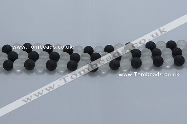 CNC112 15.5 inches 8mm round matte white crystal & black agate beads