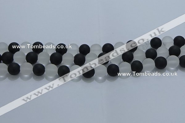 CNC113 15.5 inches 10mm round matte white crystal & black agate beads