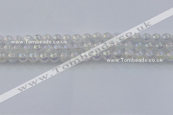 CNC562 15.5 inches 8mm round plated crackle white crystal beads