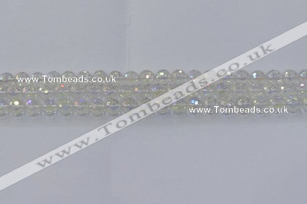 CNC600 15.5 inches 4mm faceted round plated natural white crystal beads