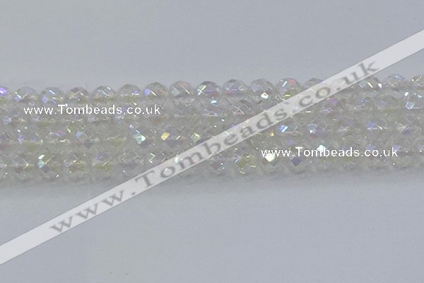 CNC612 15.5 inches 14mm faceted round plated natural white crystal beads