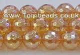 CNC616 15.5 inches 10mm faceted round plated natural white crystal beads