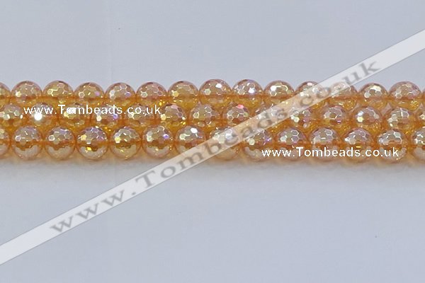 CNC618 15.5 inches 14mm faceted round plated natural white crystal beads