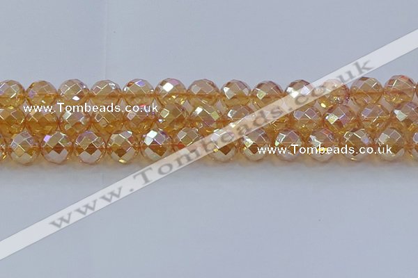 CNC624 15.5 inches 14mm faceted round plated natural white crystal beads