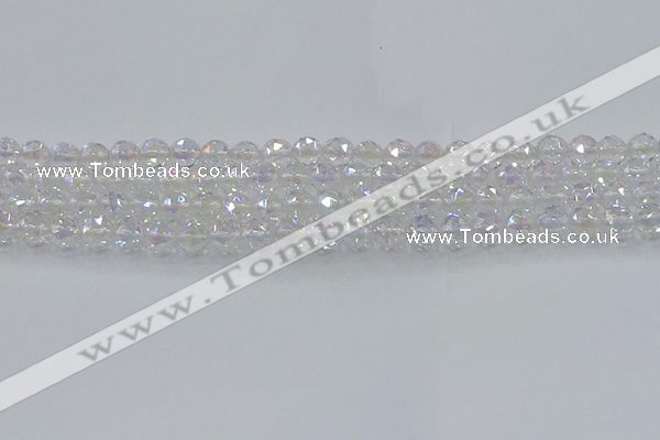 CNC645 15.5 inches 6mm faceted round plated natural white crystal beads