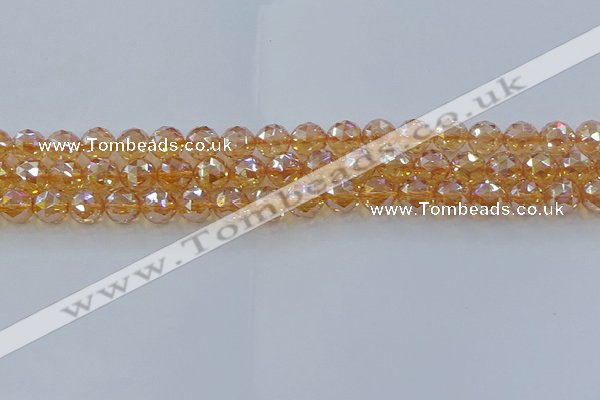 CNC652 15.5 inches 8mm faceted round plated natural white crystal beads