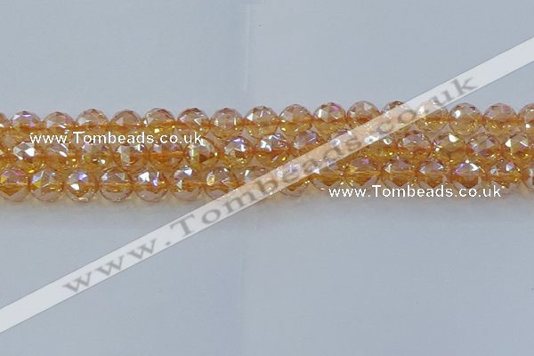 CNC653 15.5 inches 10mm faceted round plated natural white crystal beads