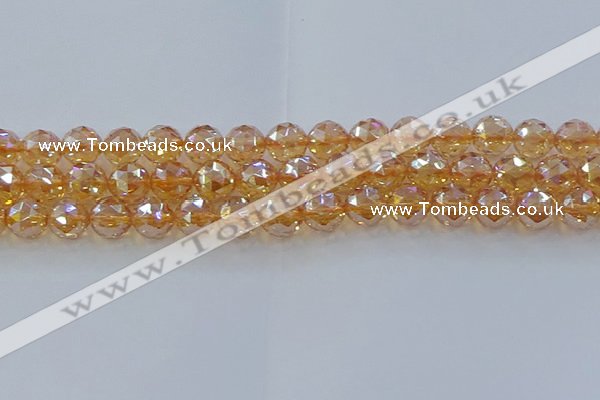 CNC654 15.5 inches 12mm faceted round plated natural white crystal beads