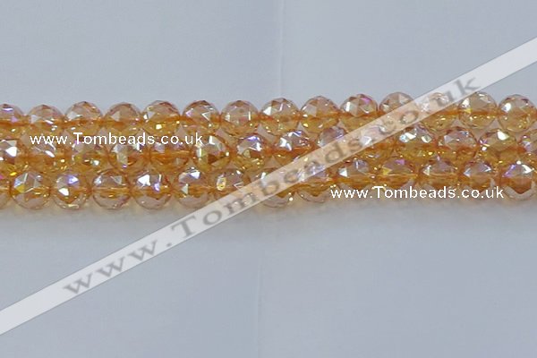 CNC655 15.5 inches 14mm faceted round plated natural white crystal beads