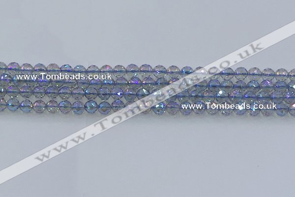 CNC657 15.5 inches 6mm faceted round plated natural white crystal beads