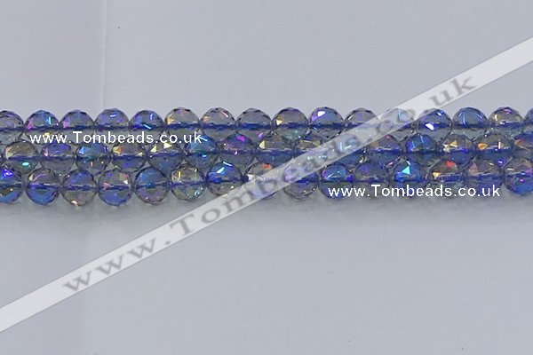 CNC666 15.5 inches 12mm faceted round plated natural white crystal beads