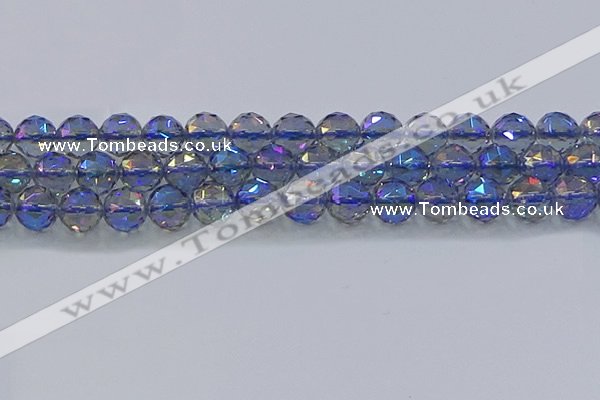 CNC667 15.5 inches 14mm faceted round plated natural white crystal beads