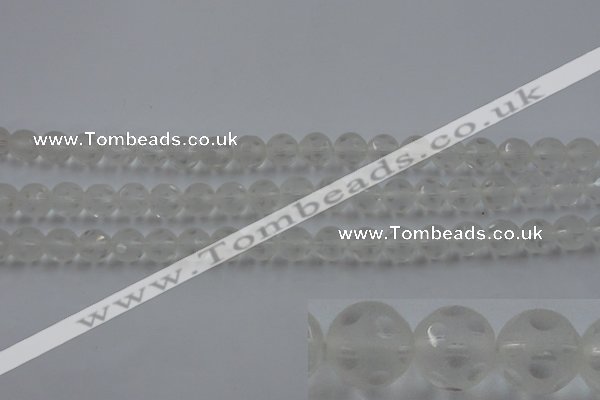 CNC82 15.5 inches 8mm carved round matte white crystal beads