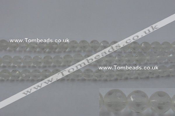 CNC83 15.5 inches 10mm carved round matte white crystal beads