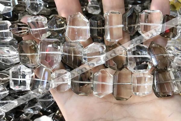 CNC832 12*16mm - 15*20mm freefrom white crystal & smoky quartz beads