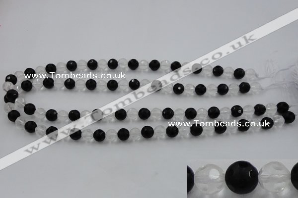 CNC86 15.5 inches 8mm carved round matte white crystal & black agate beads