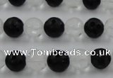 CNC87 15.5 inches 10mm carved round matte white crystal & black agate beads