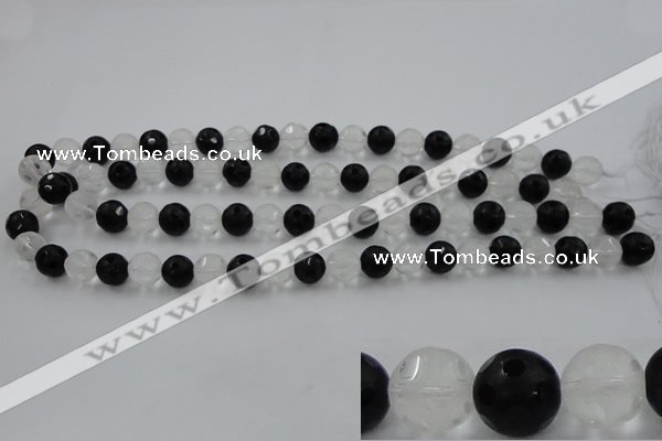 CNC87 15.5 inches 10mm carved round matte white crystal & black agate beads