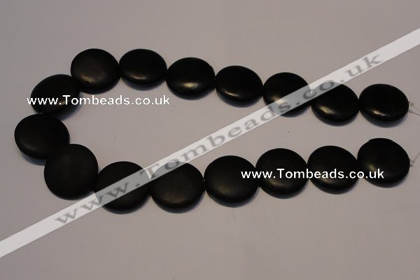 CNE19 15.5 inches 20mm flat round black stone needle beads wholesale