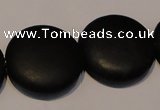 CNE20 15.5 inches 25mm flat round black stone needle beads wholesale