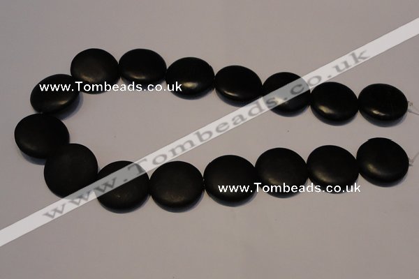 CNE20 15.5 inches 25mm flat round black stone needle beads wholesale