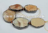 CNG1494 8 inches 30*35mm - 35*45mm freeform agate beads with brass setting